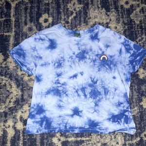 Blue Tie-Dye Kids Shirt with Rainbow Patch